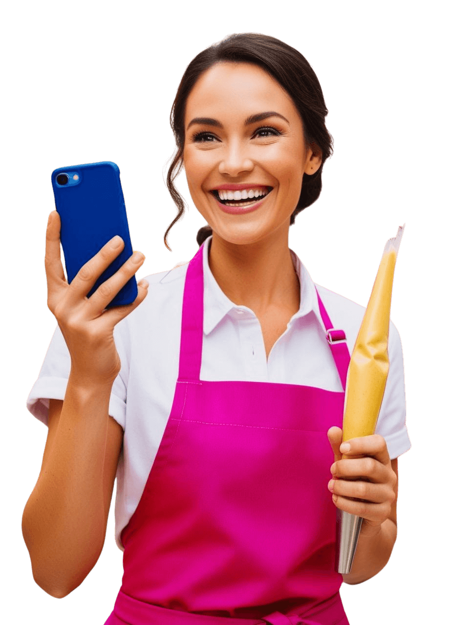 Celular mostrando a tela inicial do aplicativo Confeitaria Agenda com funções: agendar pedidos, criar orçamentos, controle financeiro, cadastro de clientes e serviços